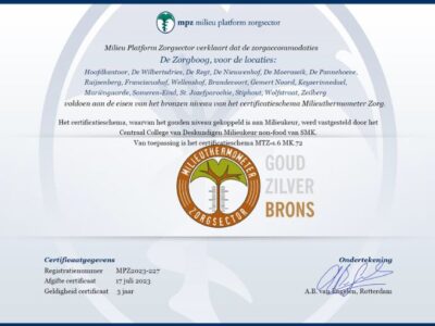 Bronzen certificaat van het Milieu Platform Zorgsector.